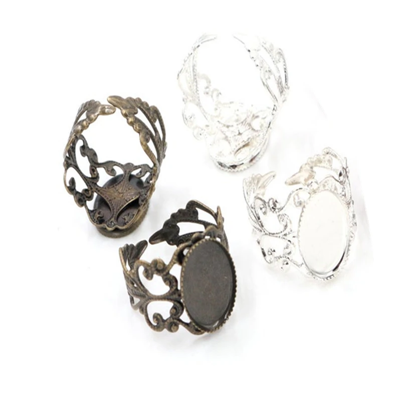 

Fit 10x14mm 5pcs Bronze Bright Silver and Colors Plated Oval Adjustable Ring Settings Blank/Base,Fit 10x14mm Glass Cabochons