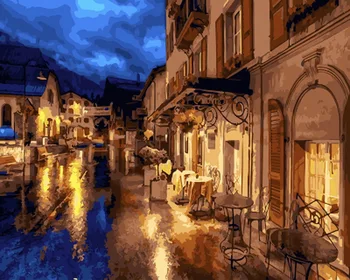 

Frameless oil painting by numbers paint by number for home decor oil picture painting 5065 cafe on the street