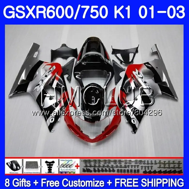 

Bodys For SUZUKI GSX-R750 GSXR 750 K1 GSXR600 01 02 03 3HM.8 GSXR 600 01 03 GSXR-600 GSXR750 2001 2002 2003 Fairing Silvery red