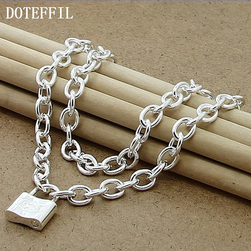 

Square Lock Necklaces For Women Lovers 925 Silver Color Jewelry Party Necklace