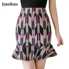 Стрейч миди печати Bodycon юбка для женщин горячая Распродажа оборки русалка сексуальная юбка OL плюс размер 5XL повседневные Мини-карандашные юбки