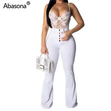 Abasona новые осенние джинсы с завышенной талией и карманами, расклешенные длинные джинсы, модная одежда для активного отдыха, длинные джинсовые брюки, женские джинсы