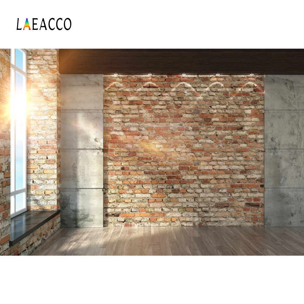 Laeacco Фото фоны комната кирпичная стена французское окно деревянный пол Солнечный