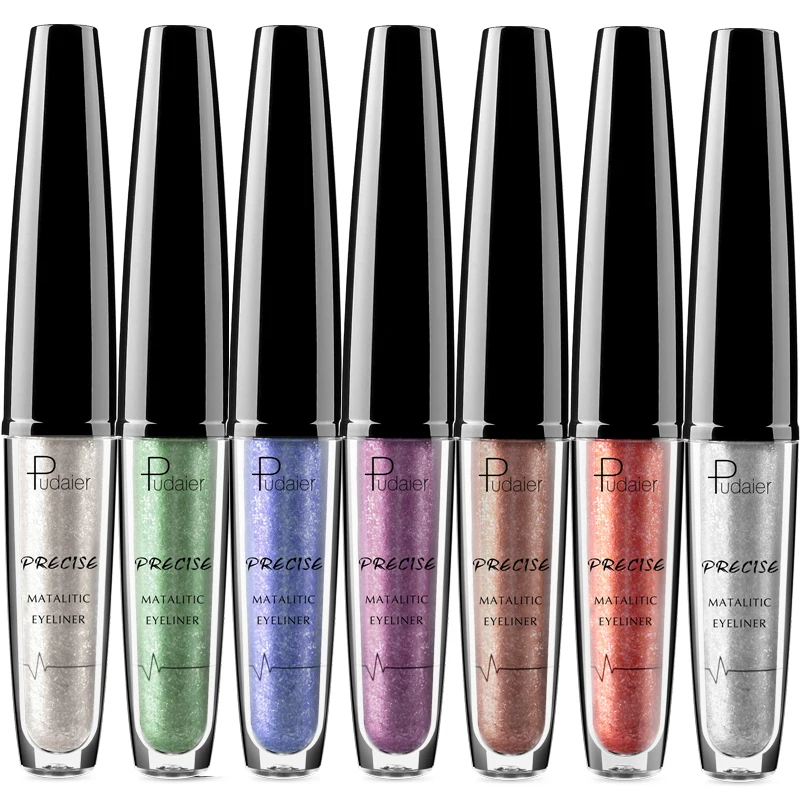 Pudaier Eyes Makeup Glitter Eyeliner for Eyeshadow Makeup Waterproof Metal Liquid Colored Eyeliner Shimmer White Silver Cosmetic