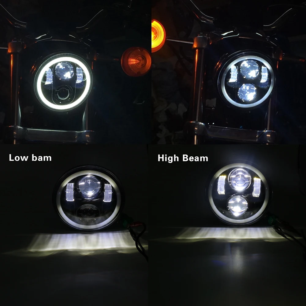 5-3/" круглая фара Halo Кольцо Белый DRL Ангел глаз для Dyna Sportster 883 1200 Dyna FXDB