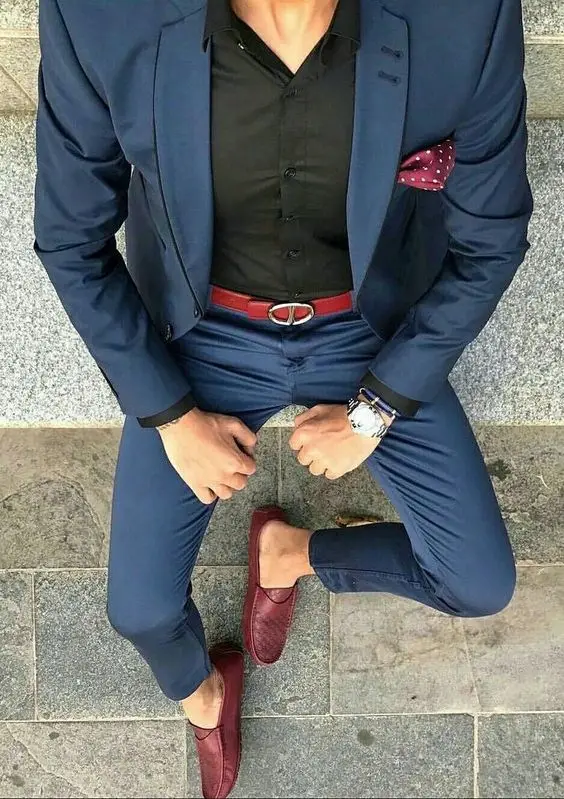 

Blue Men Suits For Grooms Wedding Men suits 2018 Slim Fit Casual Street Blazer Masculino Custom 2 Piece Tuxedo Suit For Men