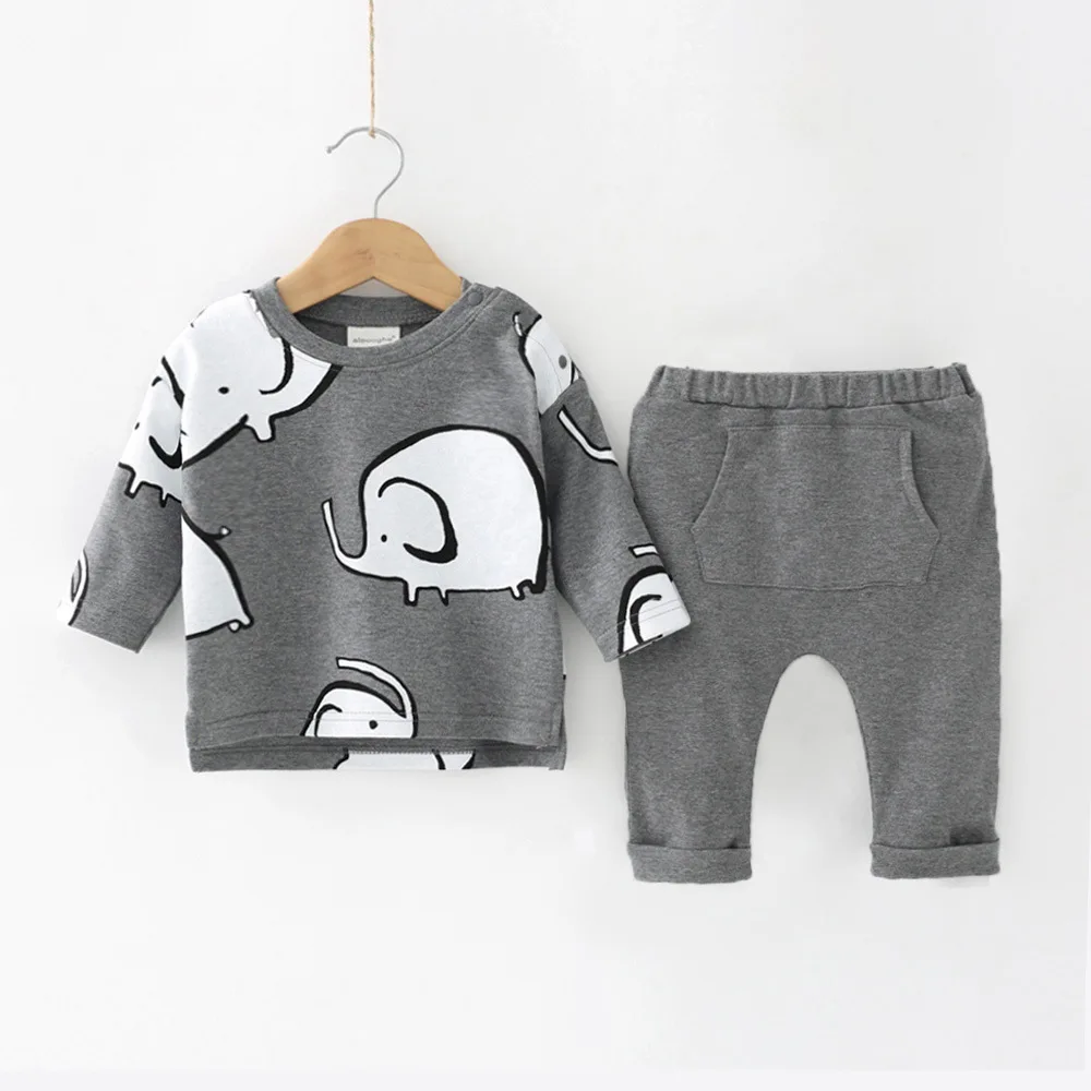 Одежда для новорожденных мальчиков, весенне-осенний комплект одежды с капюшоном и длинными рукавами+ штаны Детский костюм для младенцев, одежда для мальчиков - Цвет: Gray