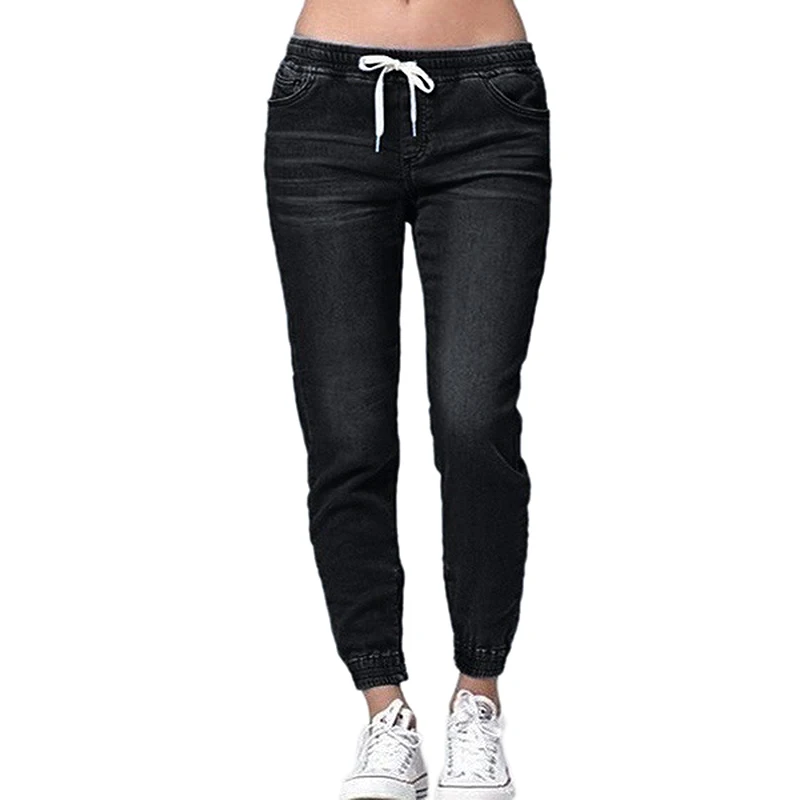 Новинка, осенние брюки-карандаш, винтажные джинсы с высокой талией, новые женские штаны, длинные штаны, свободные штаны для мальчиков размера плюс 5XL 6XL - Цвет: Черный