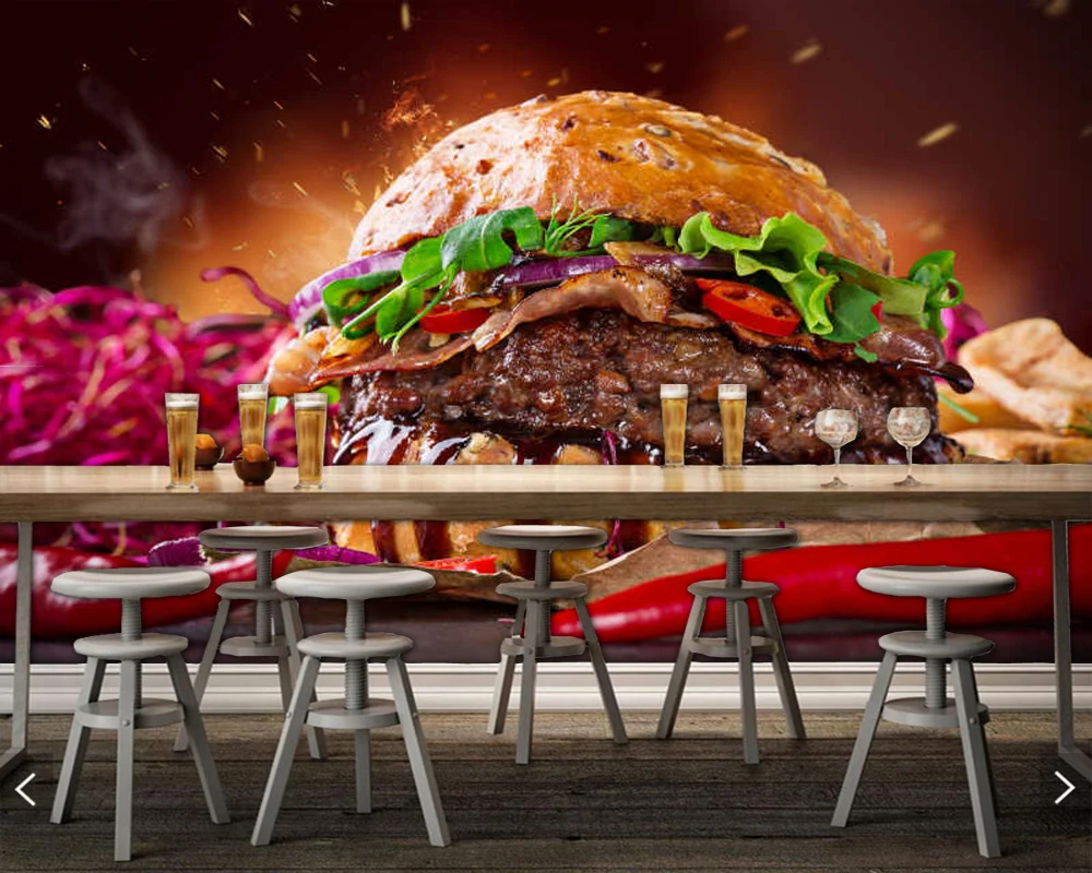 Вкусные Горячие бургер еда 3d обои papel де parede, обои для стен магазин фастфуда кухня, бар, ресторан росписи