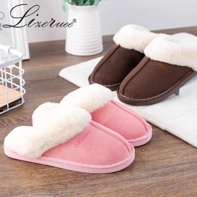 

Lizeuee Women Winter Warm Fur Slippers Women Cotton Sheep Slippers Lovers Home Slippers Indoor Plus Size House Shoes wholesale