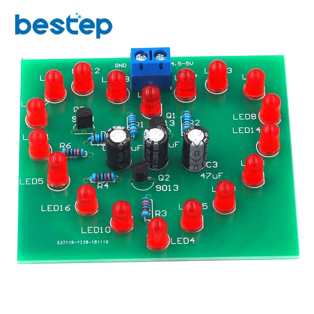 

DIY Kit Music Flash Light Kits 18 LEDs Heart-Shaped Red Green Dual-Color Flashing Happy Birthday Music Gift Electronic Fun Parts