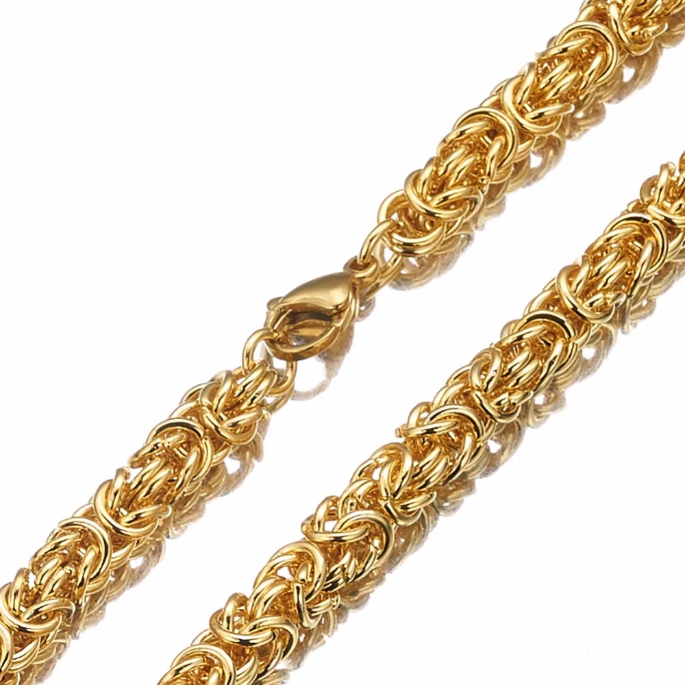 Top Quality 8mm Round Byzantine Link Chain Stainless Steel Gold Color