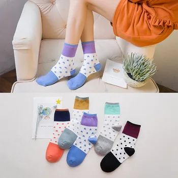 

2018 New Korean Style Women Vogue of The Small Fresh Cotton Socks Polka Dot Stitching Color Cotton Women's Tube Socks