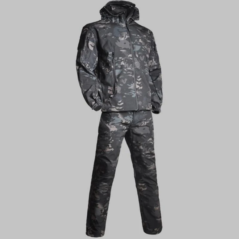 TAD камуфляжная охотничья одежда для улицы из акулы тактическая Millitary softshell куртка+ брюки Мужская водонепроницаемая Боевая куртка