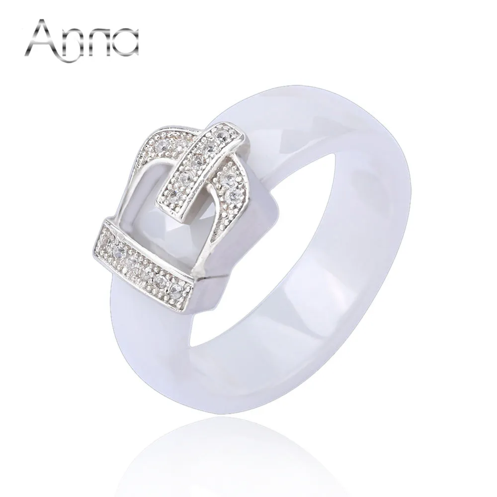 A N Crown Ceramic Rings For Women With Crystal Stone Engagement Jewelry Rings Love Designer Black