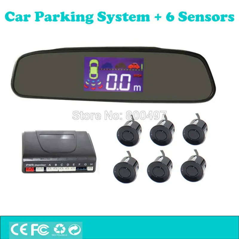 Auto Einparkhilfe mit 6 Parkplatz Sensoren Rückspiegel LCD Display Backup Reverse und Front Radar System Alarm Kit Auto Einparkhilfe mit 6 Parkplatz Sensoren Rückspiegel LCD Display Backup Reverse und Front Radar System Alarm Kit