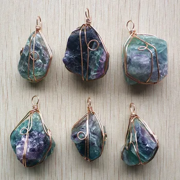 

Wholesale 6pcs/lot 2019 New fashion good quality natural fluorite stone Irregular pendants for jewelry accessories making free