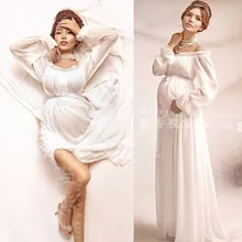 2016 Marque Nouvelle De Maternité Vêtements De Maternité Photographie Props Shoulderless Longue À Manches Longues Blanc Robes De Maternité