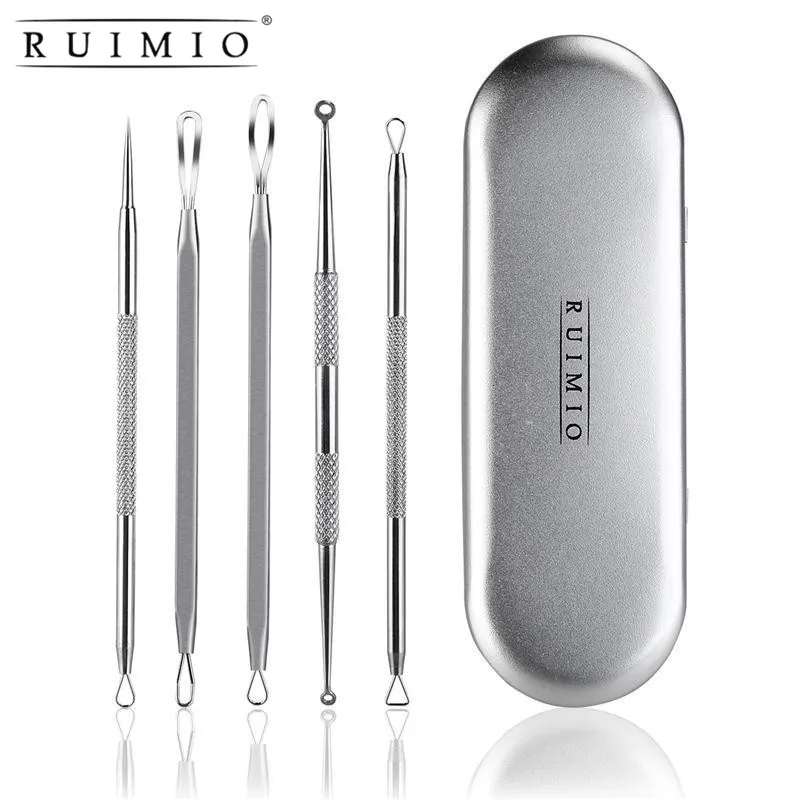 

RUIMIO 5pcs Acne Remover Kit Pimple Stainless Steel Kit Blackhead Remover Needle Blemish Extractor Tool Comedone Removal(Silver)