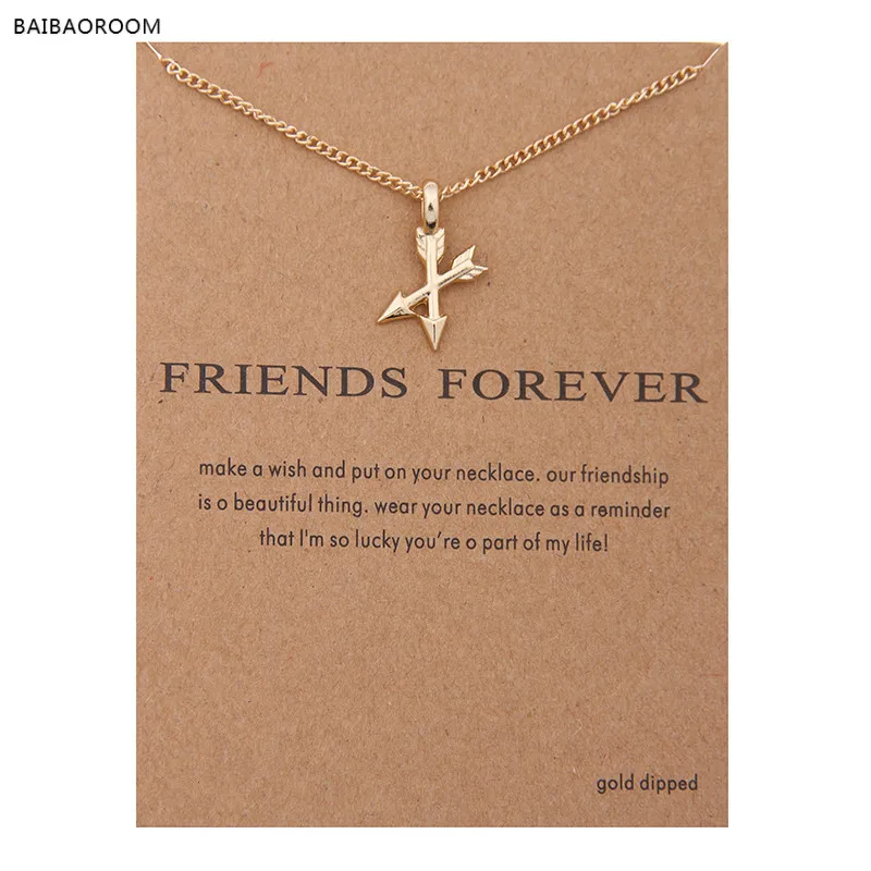 2017 New Fashion Golden Plated Arrows Cross Friends Forever Alloy Clavicle Short Necklace Pendants Women