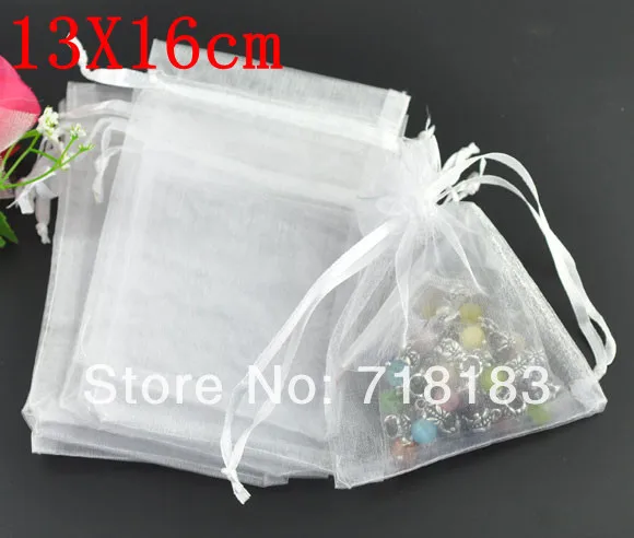 

100pcs/lot Drawable White Organza Wedding Gift Package Bags Shopping Pouches Bags 13x16cm wholesale (W03652)