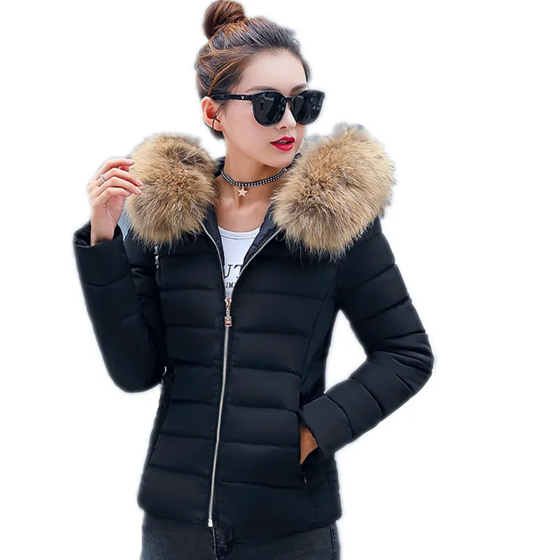 

Plus Size Winter Jacket Women Short Cotton Parkas Coat Woman Fake Raccoon Fur Warm Outerwear Down Jackets WIne Red 5XL 6XL
