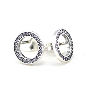 

Compatible with European Jewelry 100% 925 Sterling Silver "Forever" Silver Stud Earrings With Clear CZ Women Handmade