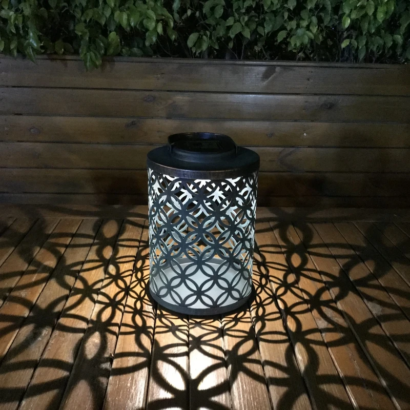 

Retro Hollow Wind Light Outdoor Waterproof Solar Garden Solar Iron Wind Light Retro Money Hole Hanging Lantern Solar Flame Light