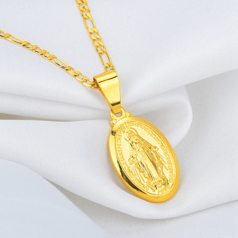 Горячая Мужчины Женщины желтое золото цвет католическая религиозная девственница Mary кулон ожерелье ювелирные изделия