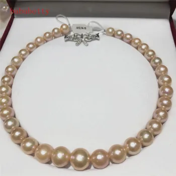 

luxury NEW Natural 12-15mm White pink Baroque Edison Freshwater Cultured Nuclear Pearl Beautiful necklace Bowknot is clasp 18"