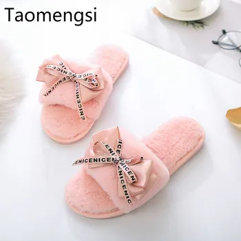 

Taomengsi butterfly hair slippers, winter indoor flat bottomed anti slip toe toe slippers