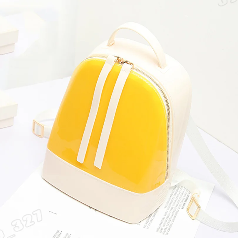 Большие яркие цвета, летние желеобразные рюкзаки, водонепроницаемые ПВХ школьные сумки, пластиковые силиконовые женские сумки на плечо для девочек, лоскутные рюкзаки - Цвет: Yellow Mix White
