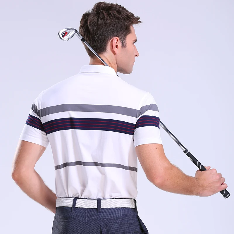 2018 رجل الغولف قميص قصيرة الأكمام الرياضية جولف الملابس 2 الألوان جولف الملابس S-XXL الرجال جيرسي الغولف ارتداء قميص مخطط قمم
