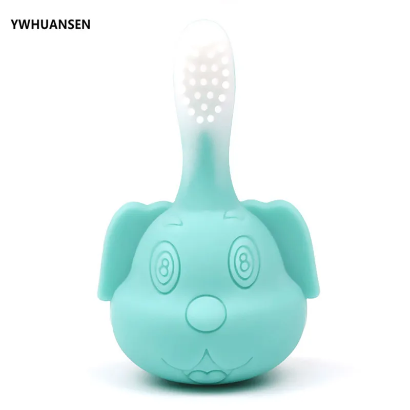 YWHUANSEN Lovely Dog Shape Baby's Toothbrush Food Grade Silicone Children's Deciduous Brushes Useful Soft Teethers Kids Toys New