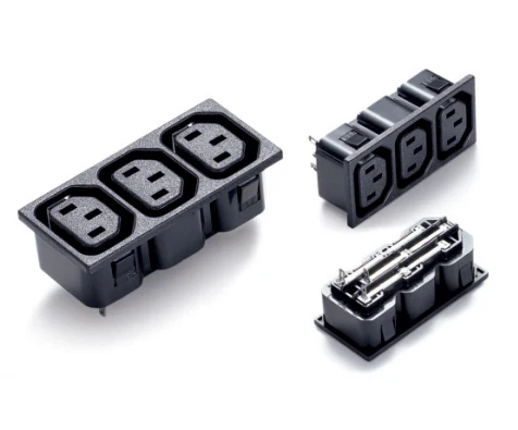 

10pcs/lot AC power socket IEC320 C13 three position black Industrial socket plug IEC 320 C13 Triple Electrical Socket