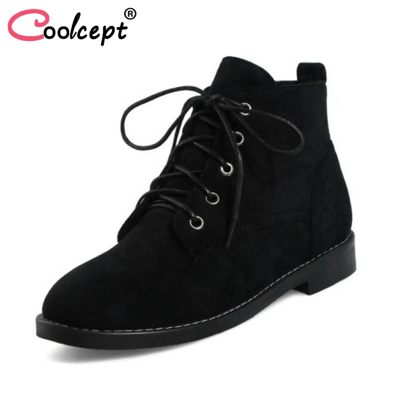 

Coolcept Ladies Boots Flat Heel Fur Winter Women'S Shoes Ankle Boots Fashion Round Toe Short Boots Footwear Size 33-40