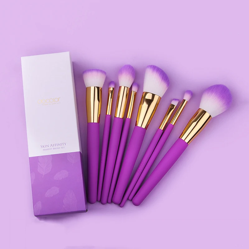 

Professional Makeup Brushes Set New 8 Pieces Beauty Makeup Tools Wooden Handle Synthetic Hair Soft Brushes Set Purple Color