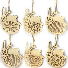 6pcs/lot Wooden Bunny Easter Egg Pendants Lovely Rabbit Egg Shaped Festival Easter Day Hangings Home Decoration 11*9cm
