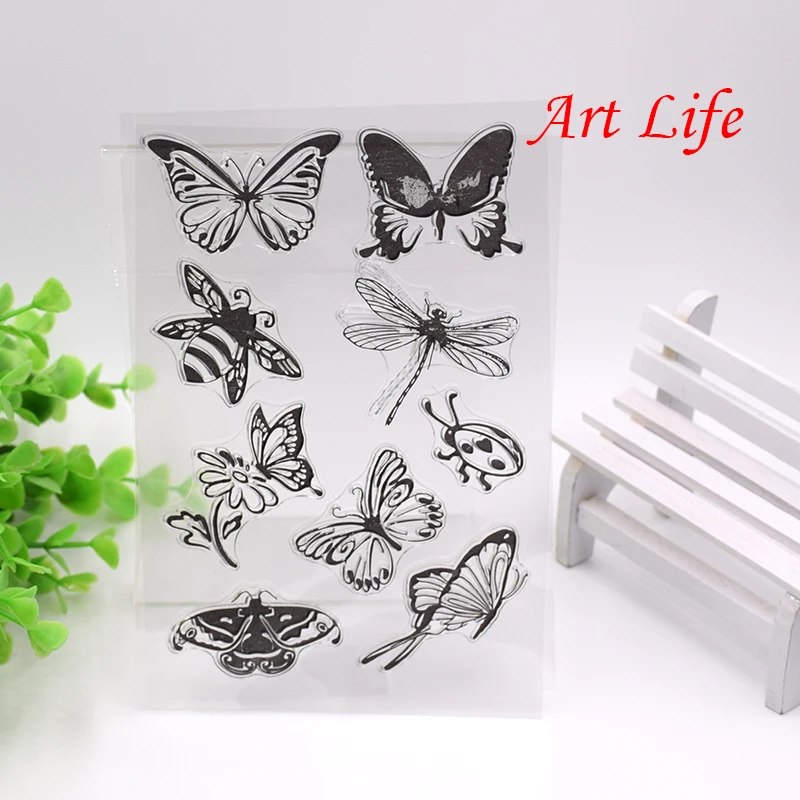 

ART LIFE Butterfly&Bee Transparent Clear Silicone Stamp for DIY Scrapbooking/Card Making/Kids Christmas Fun Decoration Supplies