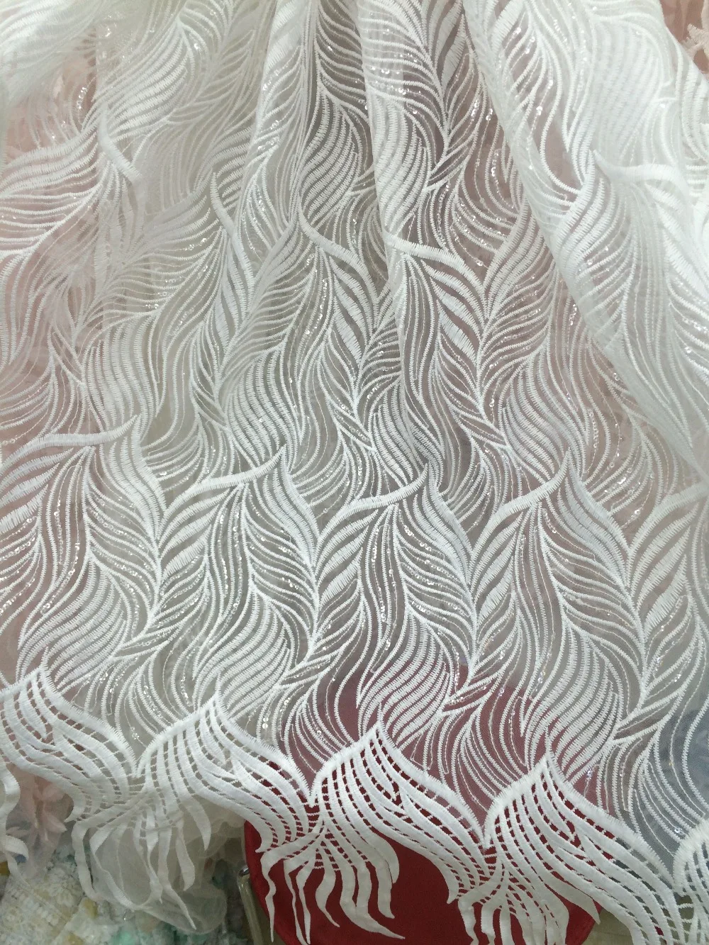 

Beautiful African Lace Fabric/SYJ-102949 High Quality French Tulle Lace Fabric with sequins For Fashion Dresses