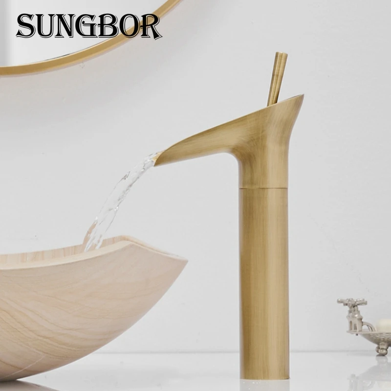 Billig Wein Glas stil Einzigen Hebel wasserfall Bad Becken Wasserhahn Messing Antiken Heißen und Kalten bad Waschbecken Mischbatterien AL 7129F