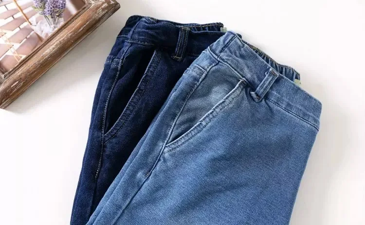 Весенние Новые обтягивающие джинсы с эластичной резинкой на талии, женские модные корейские синие винтажные потертые брюки, мягкие хлопковые обтягивающие джинсы Mujer