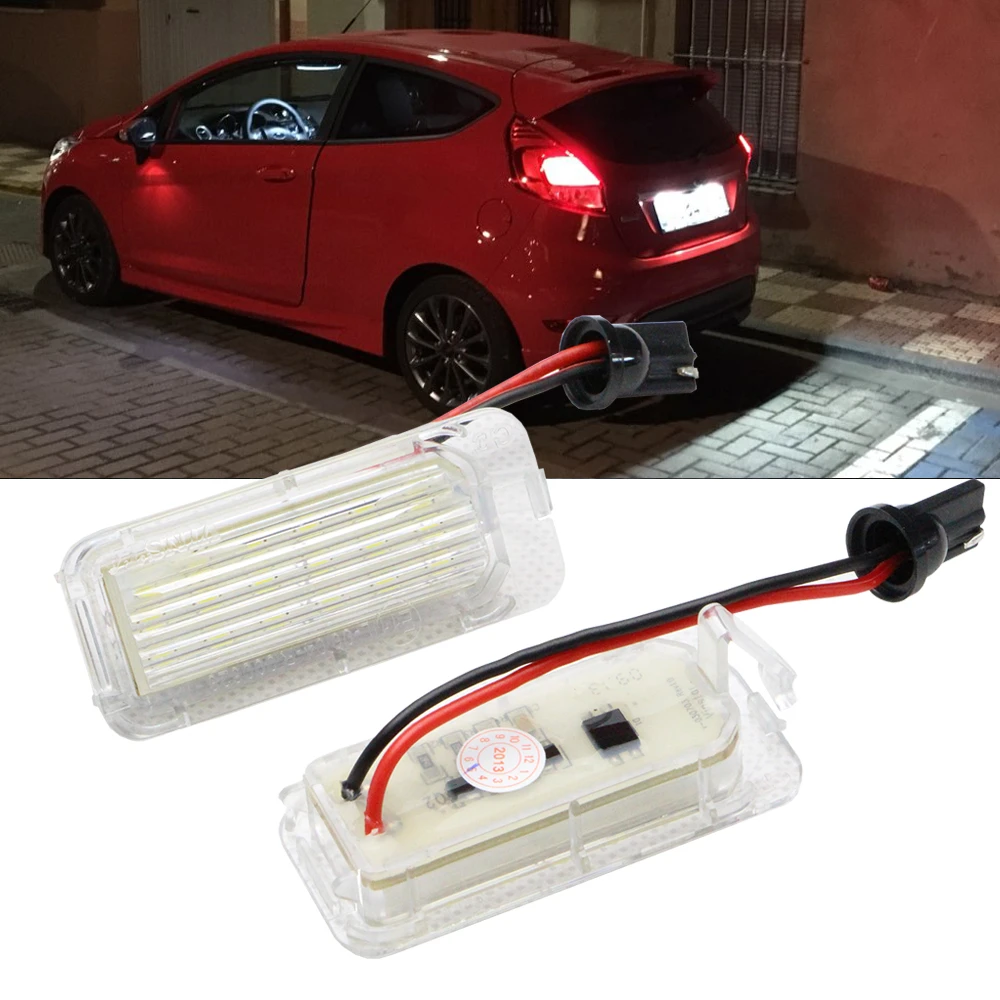 Pair LED License Plate Lamp for Ford Fiesta Focus S-MAX C-MAX Kuga Mondeo Galaxy 