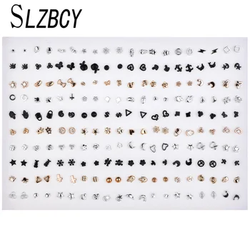 

SLZBCY Wholesale 100Pairs/Set Mix Style Small Stud Earrings Set For Girls Women Cute Heart Child Earring Fashion Jewelry Gift