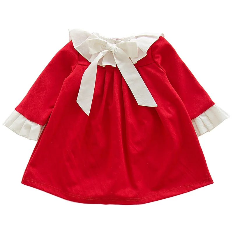 

Baby Girls Dress 2018 Autumn A-line Preppy Style Pleated Collar Flare Sleeve Girls Clothes Kids Dress red black 1-6T