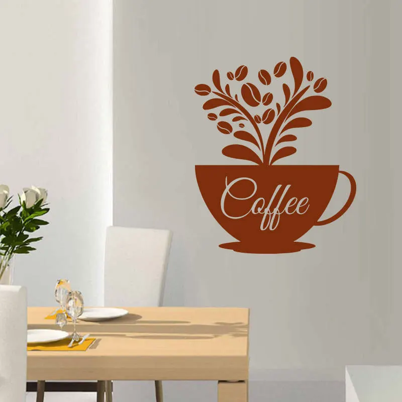 Coffee Cup Beans Kitchen Cafeteria Cafe House Wall Sticker Vinyl Interior Home Decor Decal