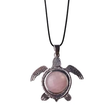 2017 Hot natural stone stainless steel turtle natural stone pendant amethyst 25MM ring face men and women trendy jewelry