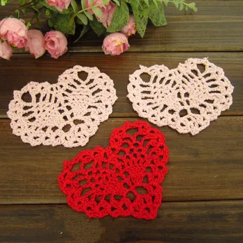 

Free shipping Heart Design cotton hand made Crochet Doily,cup mat,coaste ,crochet applique 12CMX9CM 20 PCS/LOT