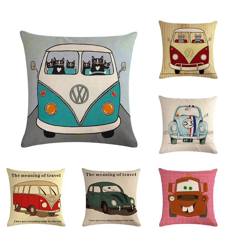 

45cm*45cm Retro Volkswagen bus design linen/cotton throw pillow covers couch cushion cover home decorative pillows ZY404