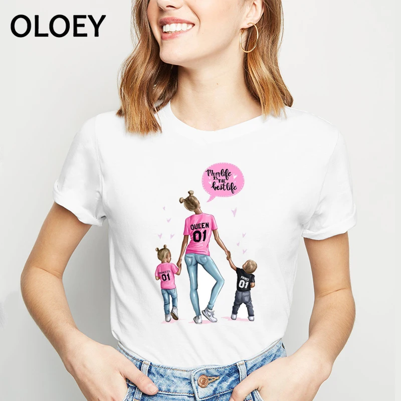 

SUPER MOM women t shirt mother and baby printed Love Life Vogue Kawaii T Shirt Femme white Clothing 2019 fashion summer tops
